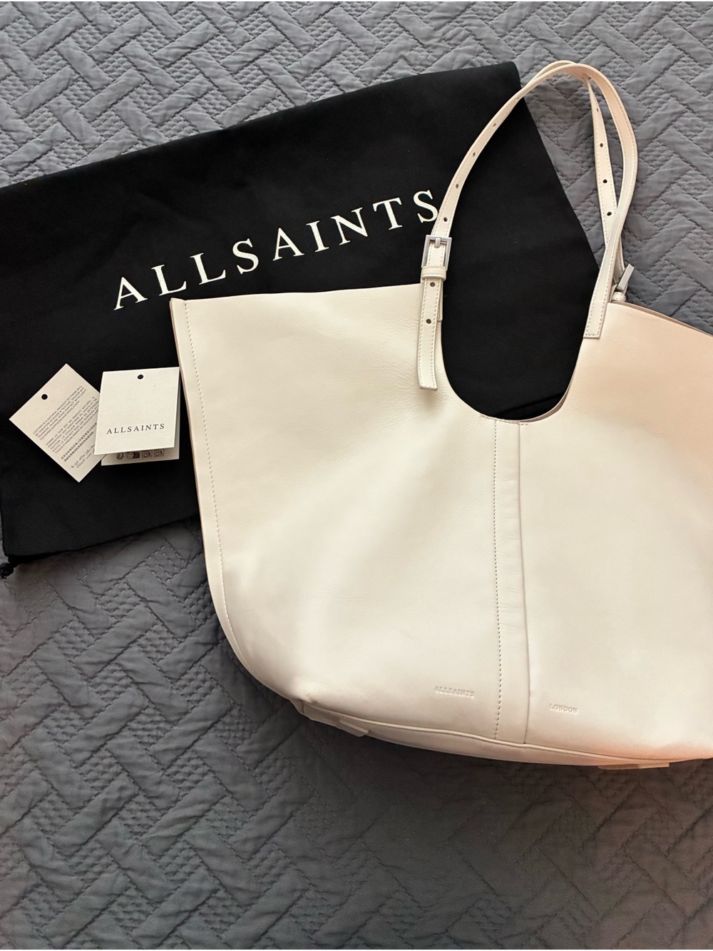 All Saints Cream Leather Tote with Adjustable Straps